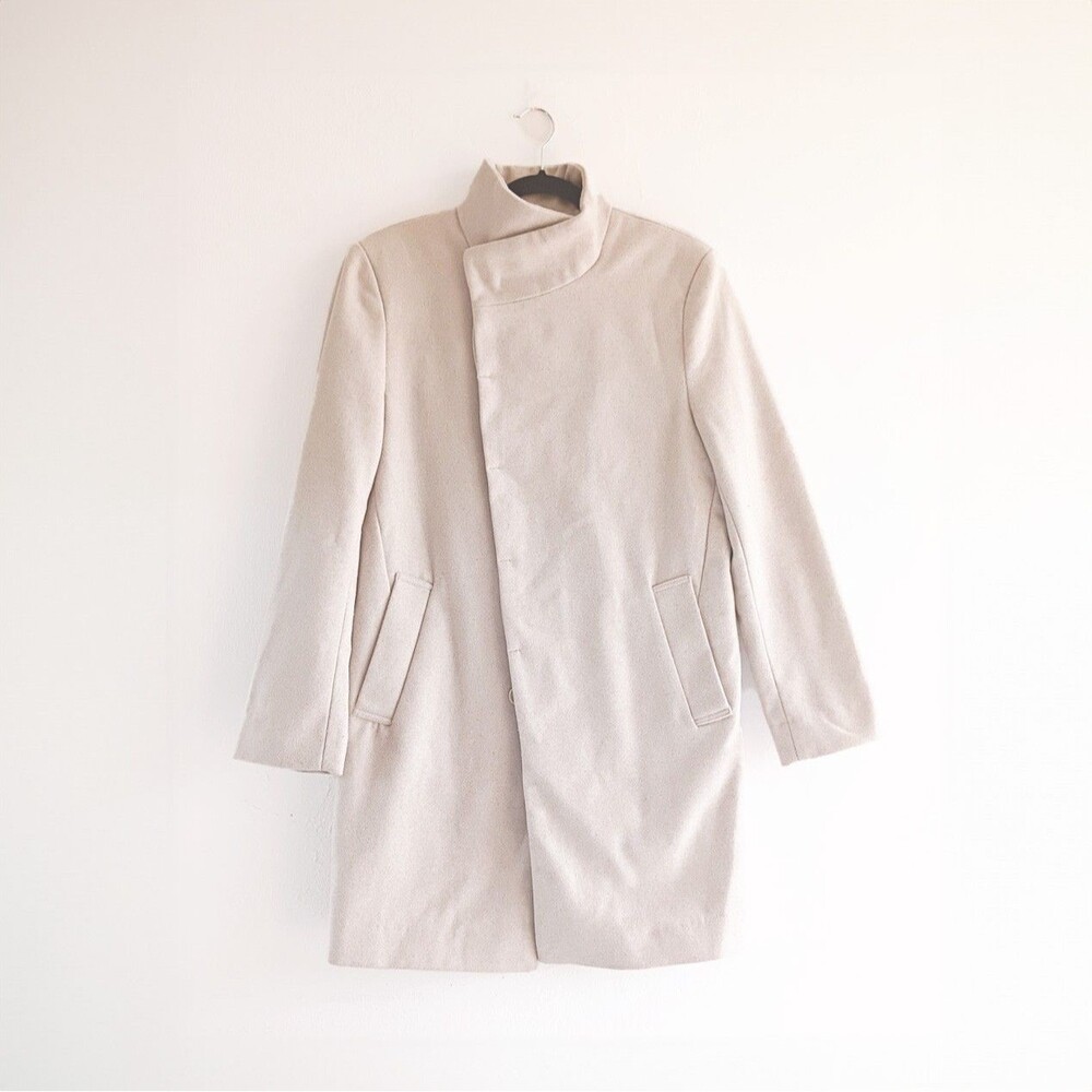 BoohooMAN Beige Overcoat Men's XS Minimal Warm Blend Coat